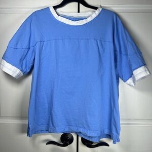 Oversized T-shirt Sky Blue White Trim Exposed Seams Throughout No Tags